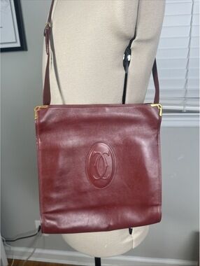 Vtg 80s Cartier Must De Cartier Bordeaux Leather Bag France